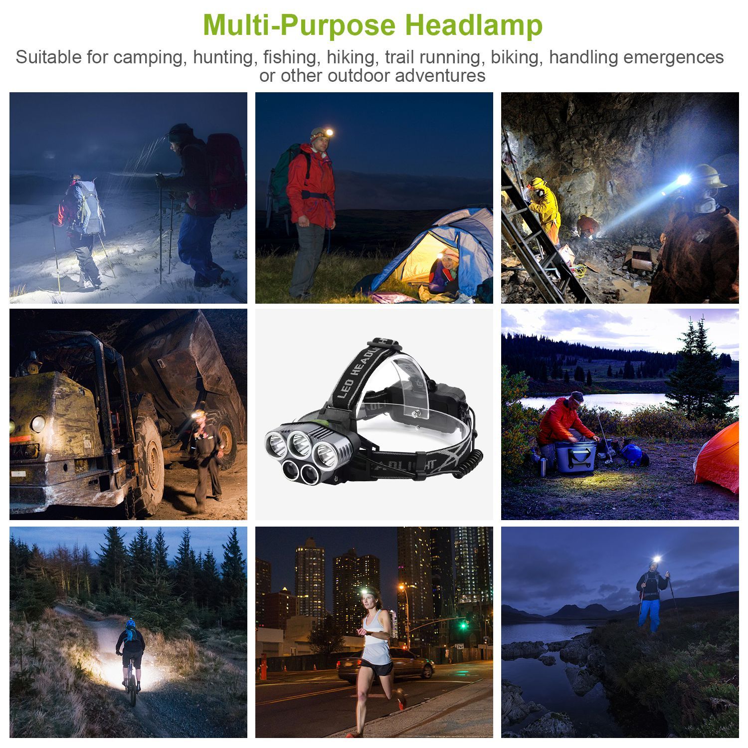 Rechargeable Headlamp 20000 Lumen LED Headlight 6 Modes Headlamp Flashlight For Camping Cycling Hiking Hunting Emergency - Image 4