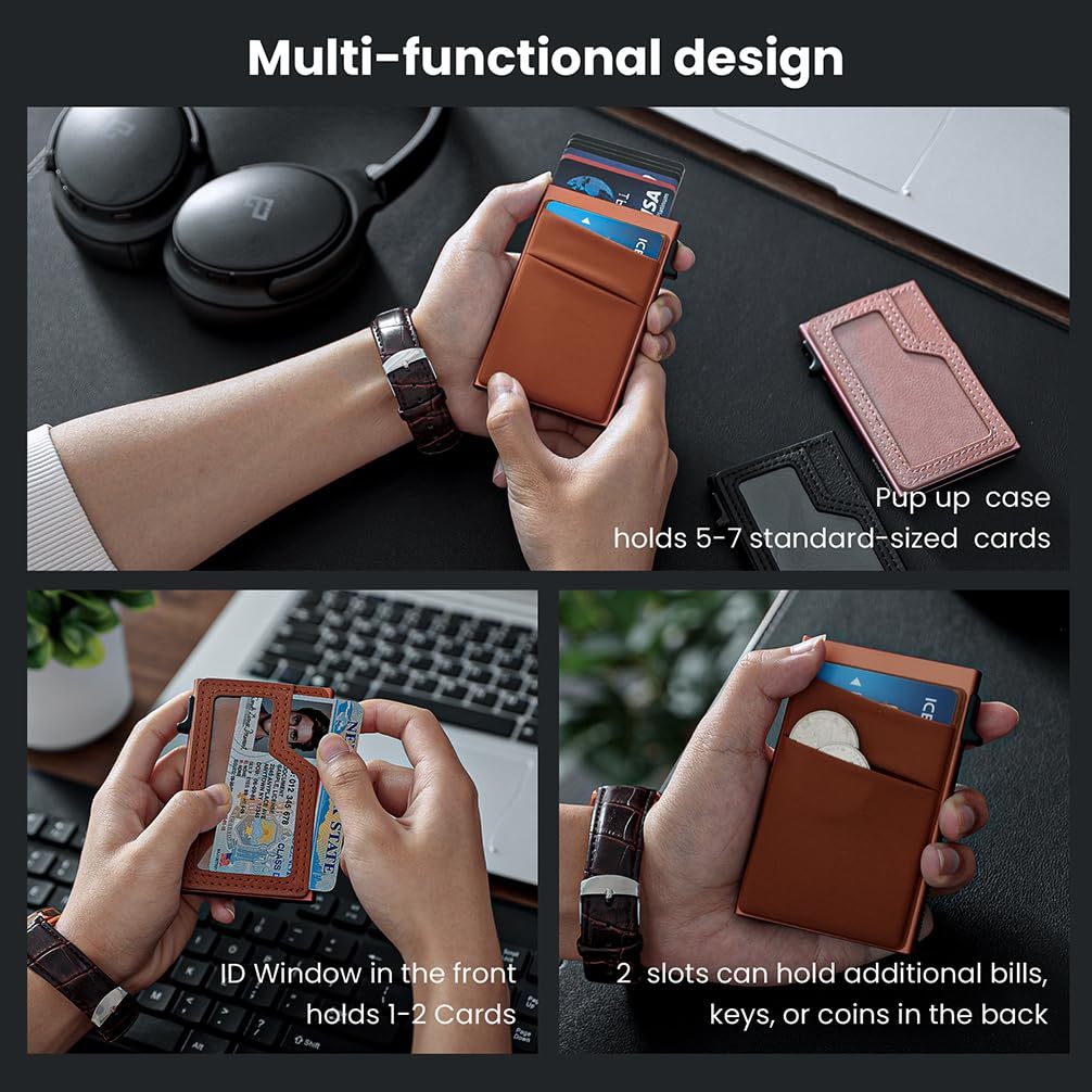 Slim Minimalist Wallet With ID Window,Pop Up Card Holder With Money Pocket Smart Wallet For Men RFID Blocking Metal Card Case 3 Slim Minimalist Wallet With ID Window,Pop Up Card Holder With Money Pocket Smart Wallet For Men RFID Blocking Metal Card Case - Image 3