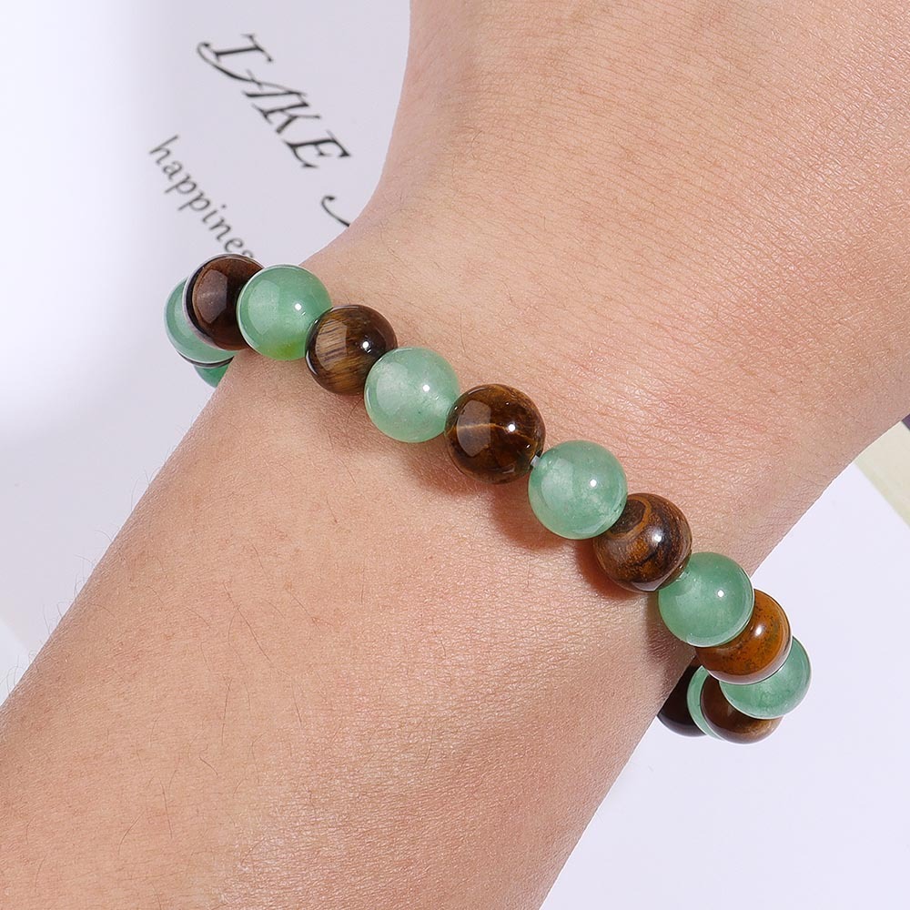 Natural Tiger Eye & Green Jade Bracelet For Abundance Handcrafted Beads For Energy & Style Adults Money & Success - Image 4