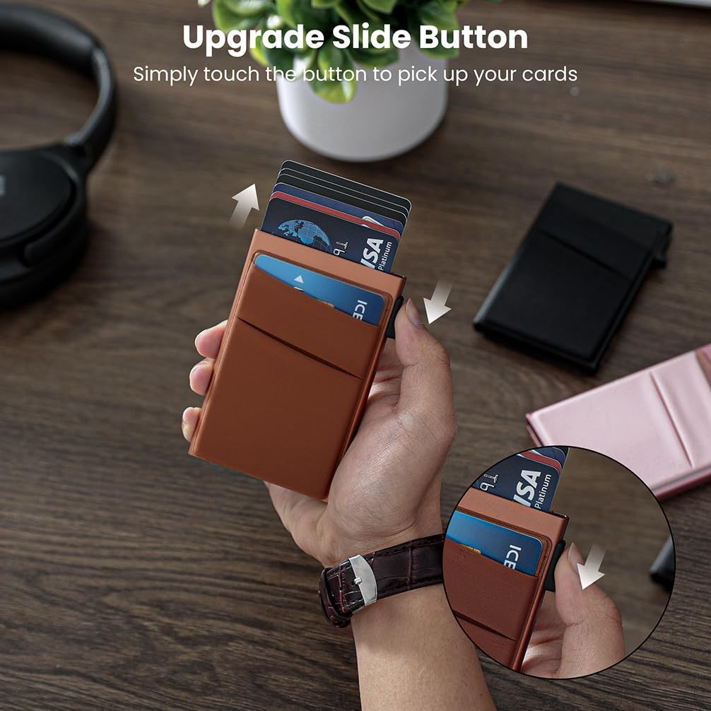 Slim Minimalist Wallet With ID Window,Pop Up Card Holder With Money Pocket Smart Wallet For Men RFID Blocking Metal Card Case 6 Slim Minimalist Wallet With ID Window,Pop Up Card Holder With Money Pocket Smart Wallet For Men RFID Blocking Metal Card Case - Image 6