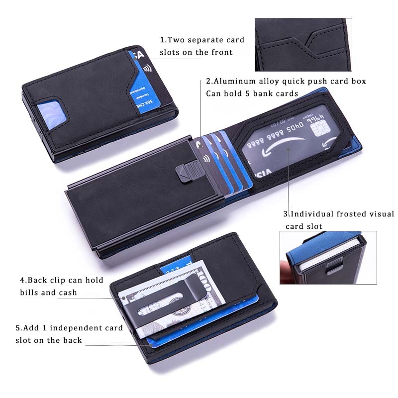 Men's Slim Wallet With Pop Up Card Holder, RFID Blocking, Minimalist Design With Large Card Capacity, Money Clip 4 Men's Slim Wallet With Pop Up Card Holder, RFID Blocking, Minimalist Design With Large Card Capacity, Money Clip - Image 4