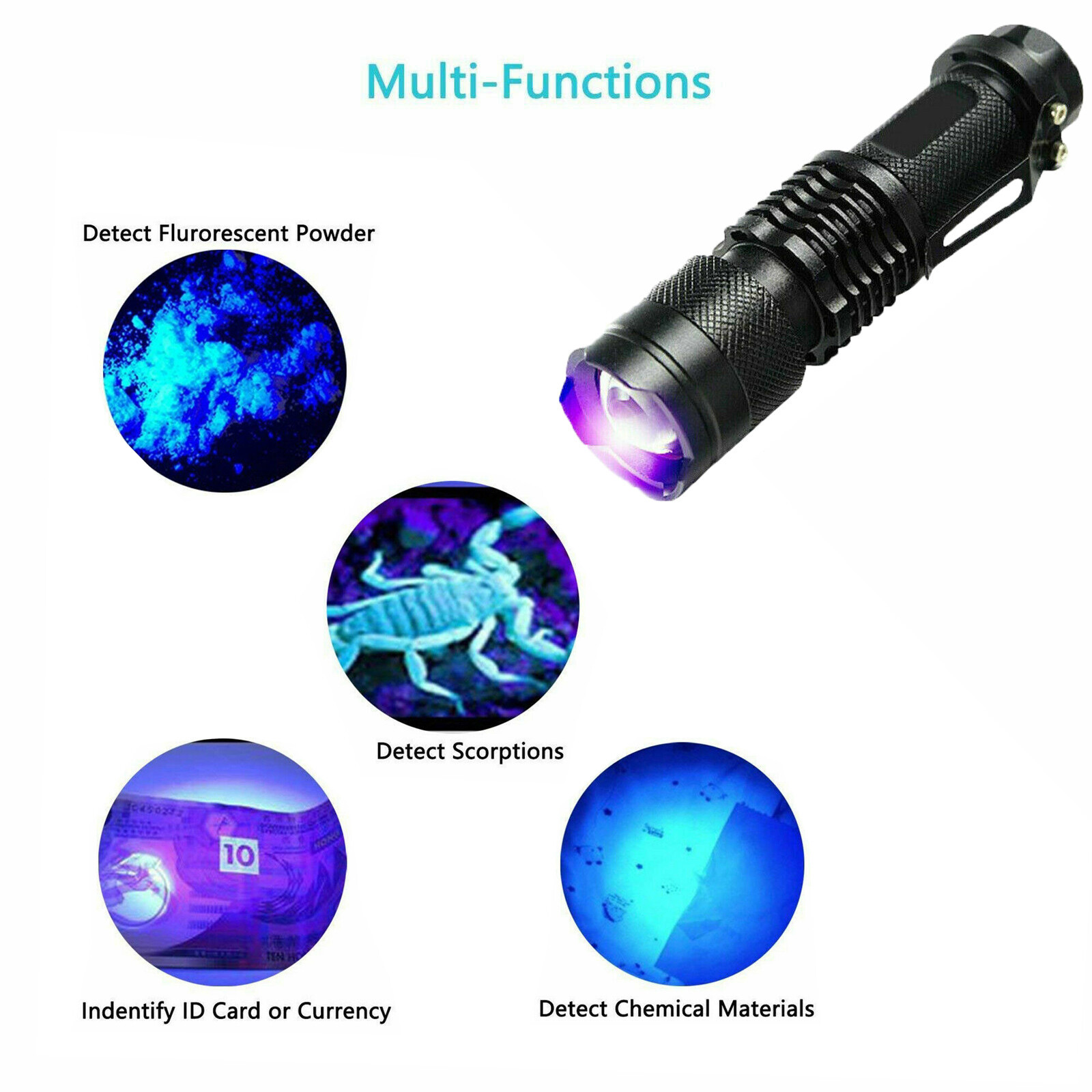 2 Pack UV Flashlight LED Handheld Blacklight Ultra Violet Flashlight 395nm Mini Light Inspection Lamp Torch Detector For Dog Pet Urine Stains, Bed Bugs And Scorpions - Image 3