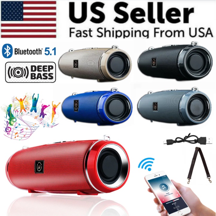 Bluetooth 5.1 Speaker Wireless Waterproof Outdoor Stereo LOUD Bass USBTF Strap - Image 2