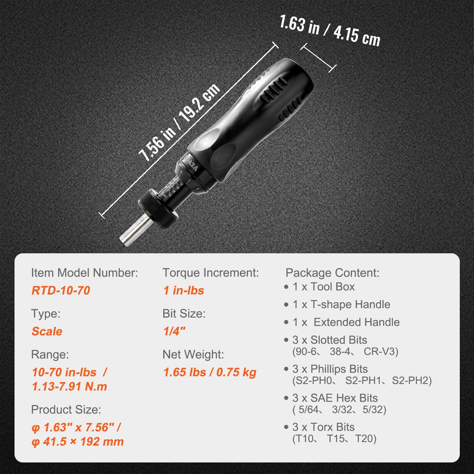 VEVOR Torque Screwdriver, 10-70 in-lbs, 1 in-lbs Increment, with Bits & Case 23 VEVOR Torque Screwdriver, 10-70 in-lbs, 1 in-lbs Increment, with Bits & Case - Image 3