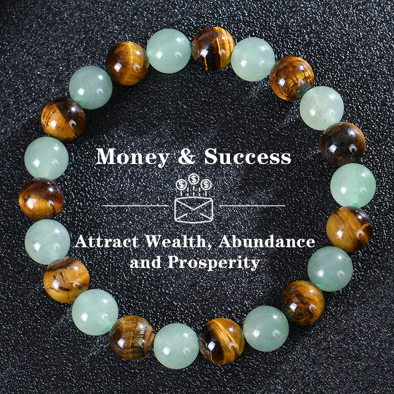 Natural Tiger Eye & Green Jade Bracelet For Abundance Handcrafted Beads For Energy & Style Adults Money & Success - Image 3