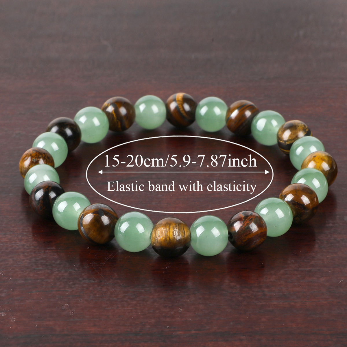 Natural Tiger Eye & Green Jade Bracelet For Abundance Handcrafted Beads For Energy & Style Adults Money & Success - Image 2
