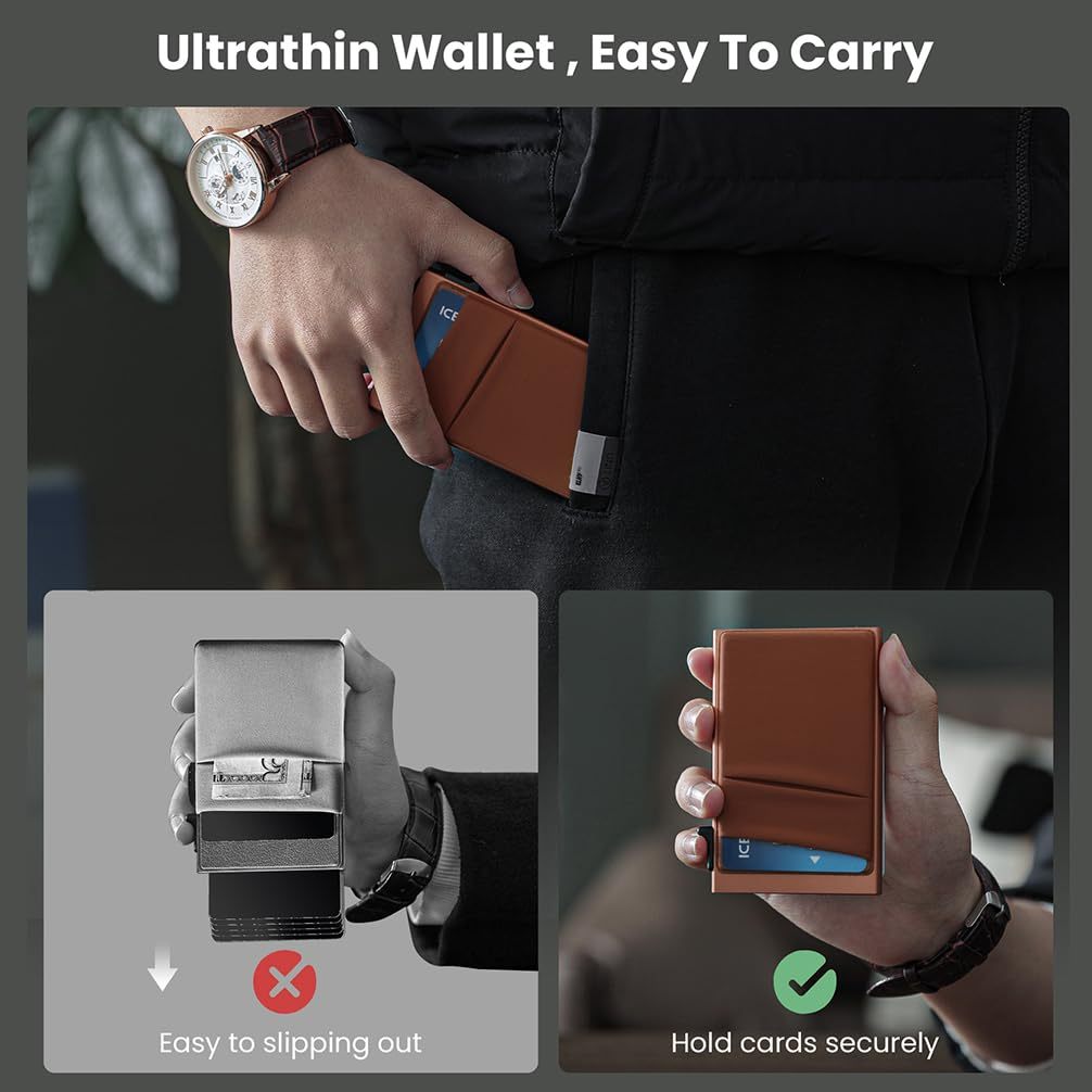 Slim Minimalist Wallet With ID Window,Pop Up Card Holder With Money Pocket Smart Wallet For Men RFID Blocking Metal Card Case 4 Slim Minimalist Wallet With ID Window,Pop Up Card Holder With Money Pocket Smart Wallet For Men RFID Blocking Metal Card Case - Image 4