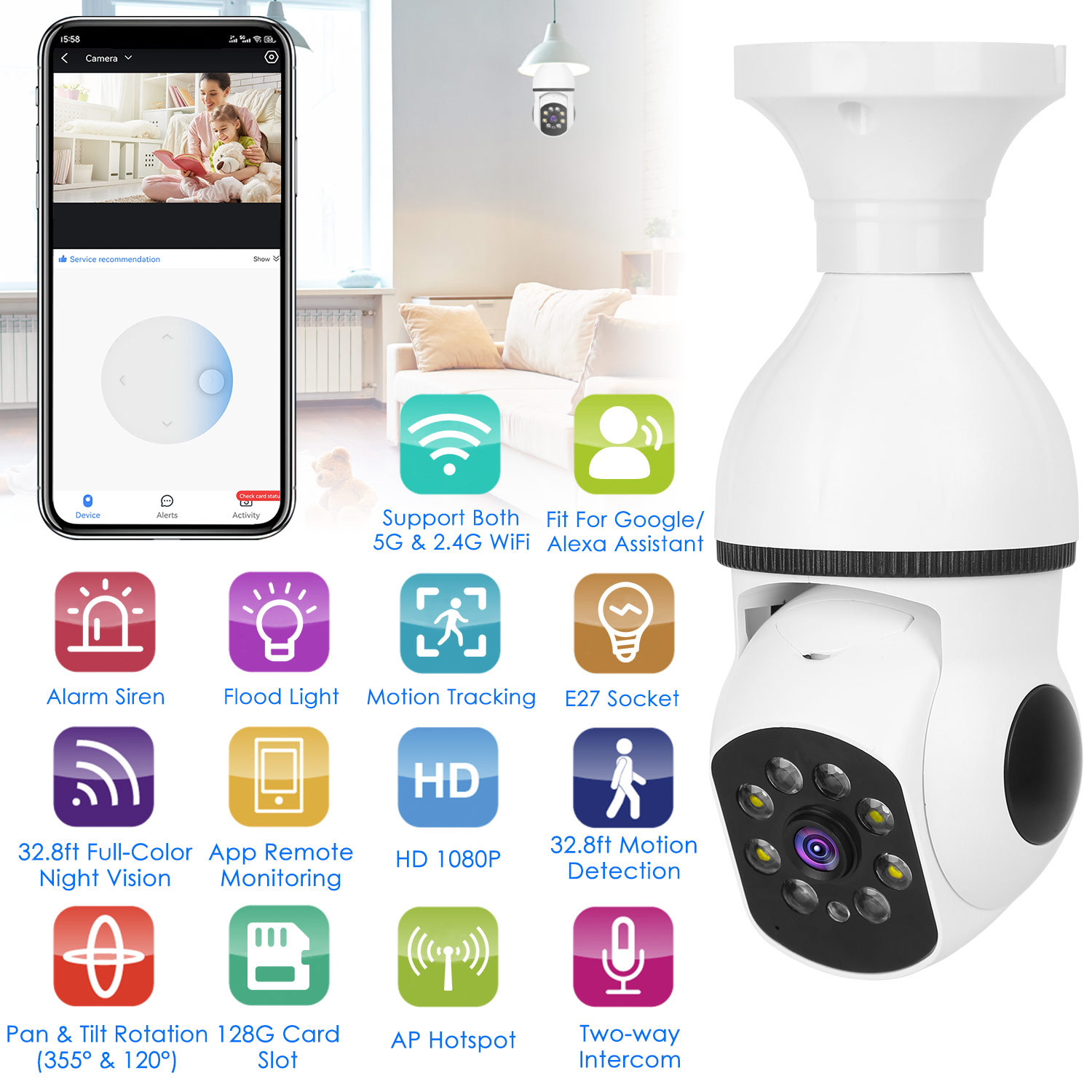 E27 1080P WiFi Bulb Security Camera