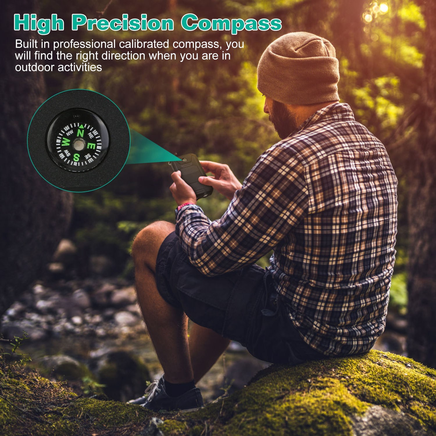 1Pc 1W MAh Solar Power Bank External Battery Pack Dual USB Interface Outdoor Charger With Battery Indicators SOS LED Lights Compass Camping Hiking - Image 7
