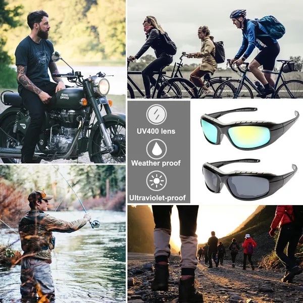 2 Pairs Motorcycle Padded Foam Wind Resistant Riding Glasses Sunglasses - Image 6