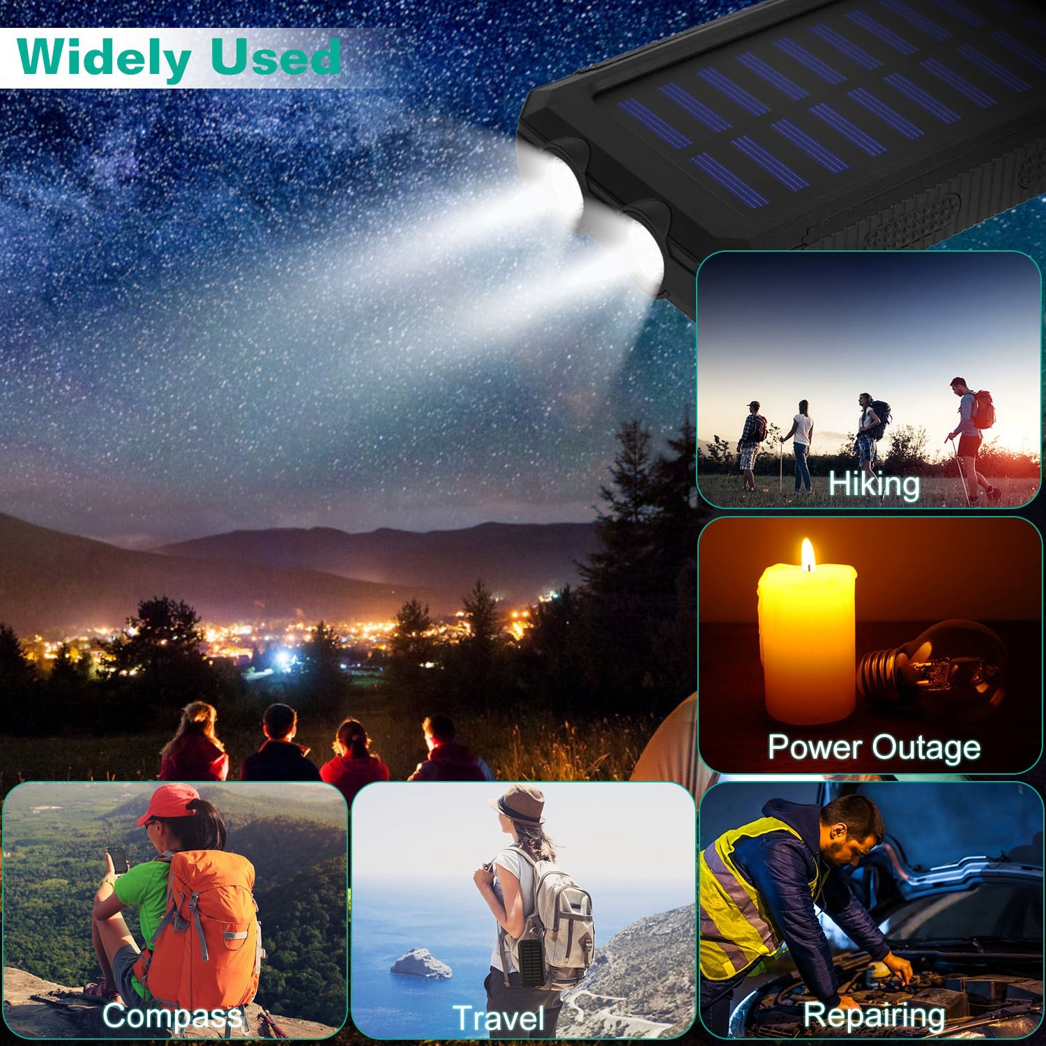 1Pc 1W MAh Solar Power Bank External Battery Pack Dual USB Interface Outdoor Charger With Battery Indicators SOS LED Lights Compass Camping Hiking - Image 8