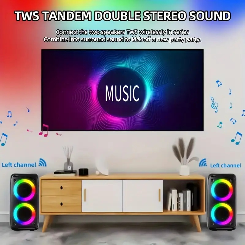 Wireless Speaker With Subwoofer, Large Boombox Speaker, Stereo Speaker, Subwoofer, Outdoor Wireless Speaker, Party Disco Light, TWS, TF, AUX - Image 8