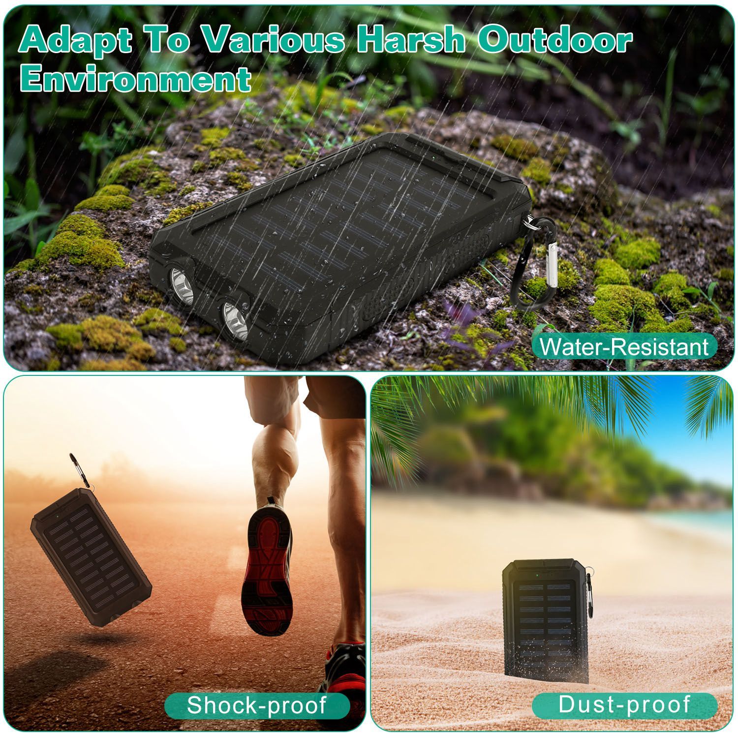 1Pc 1W MAh Solar Power Bank External Battery Pack Dual USB Interface Outdoor Charger With Battery Indicators SOS LED Lights Compass Camping Hiking - Image 10