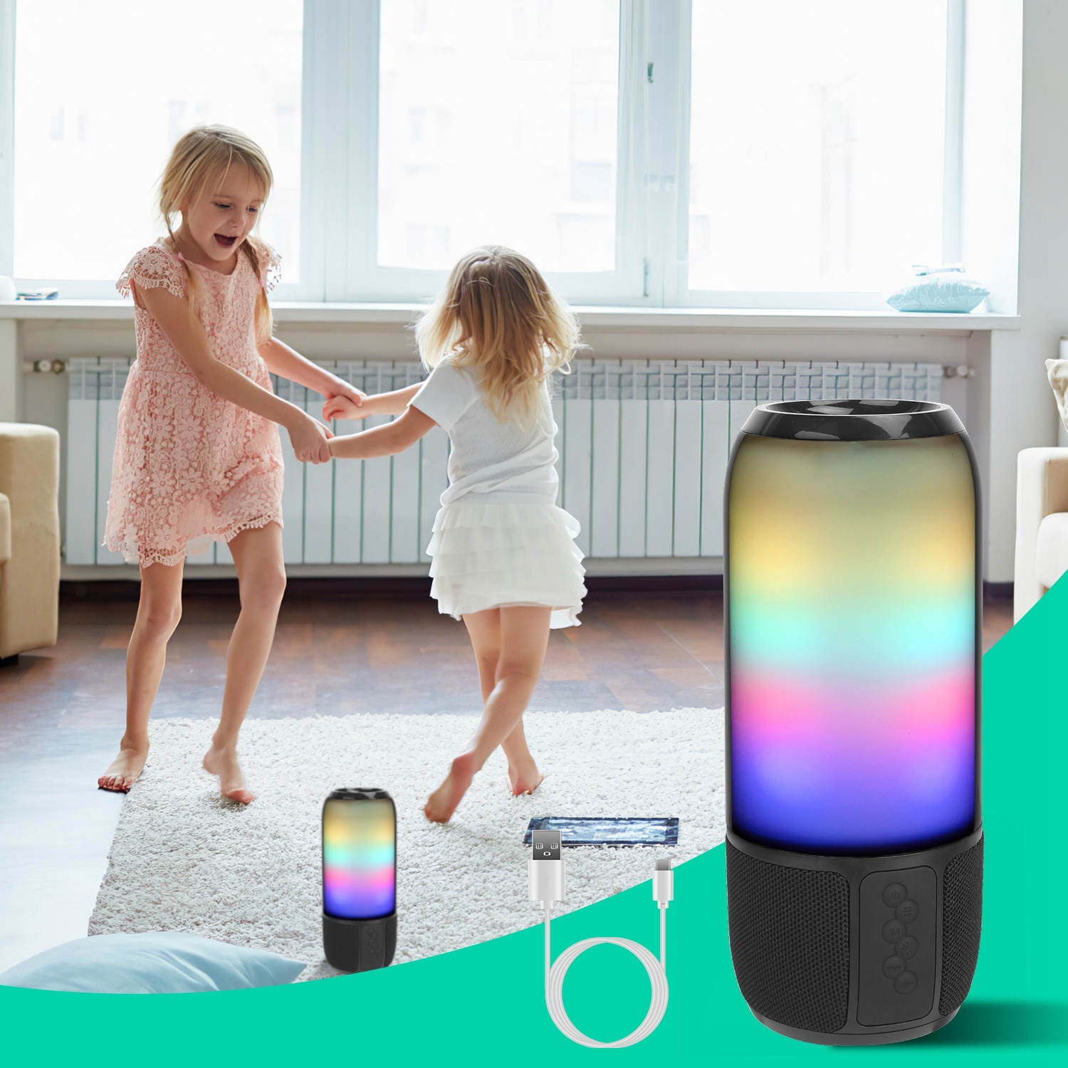1Pc Wireless Portable Speaker Loud Stereo Speaker With 6 Color Changing Lights Radio Party TWS Speaker For Home Outdoor Travelling - Image 4