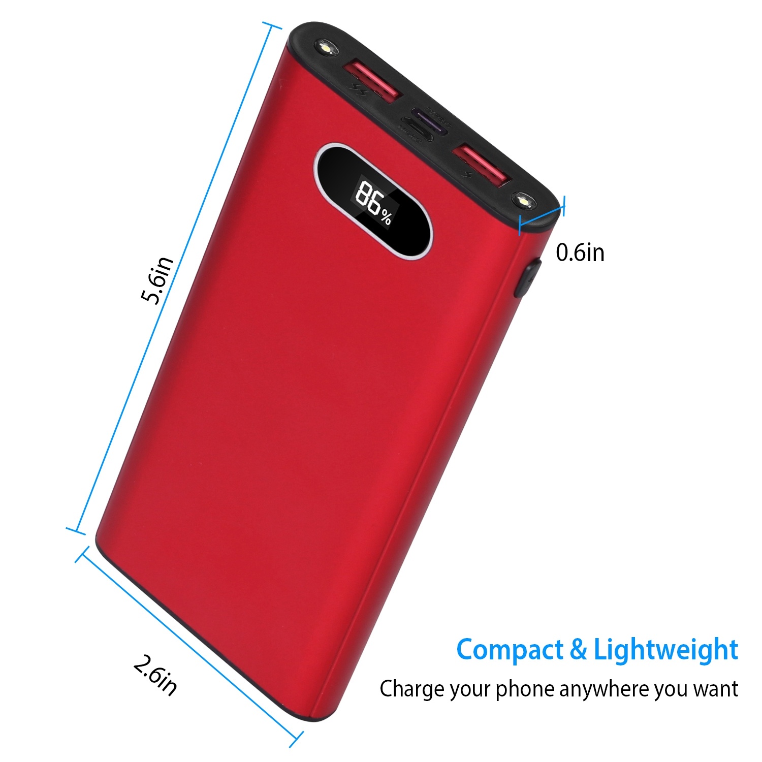 Green-Black-Red Color Options -- 1Pc 20000Mah Power Bank Portable Charger External Battery Pack 22.5W Super Fast Charging With LED Display Flashlight Fit For IOS Phone - Image 5