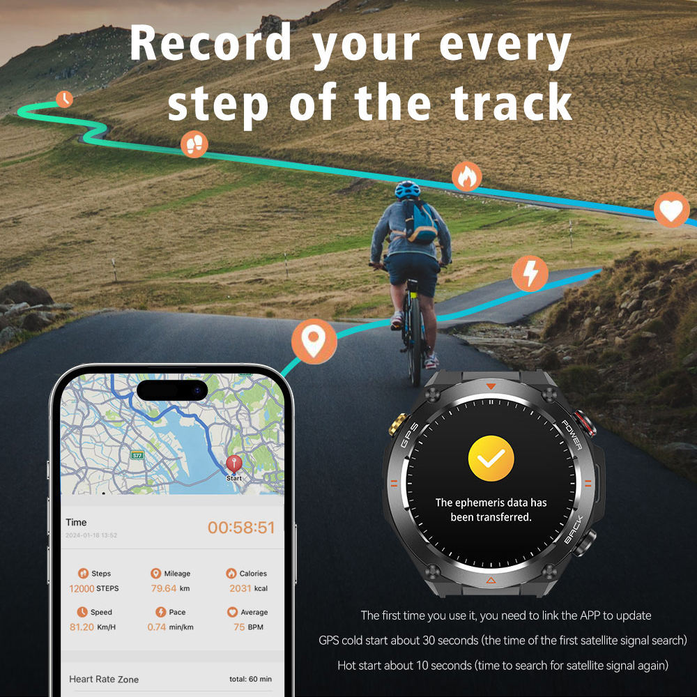 SENBONO GPS Smart Watch Men 1.45'' HD Screen Built-In GPS Altimeter Barometer Compass AI Voice Compatible With Android & IPhone - Image 3