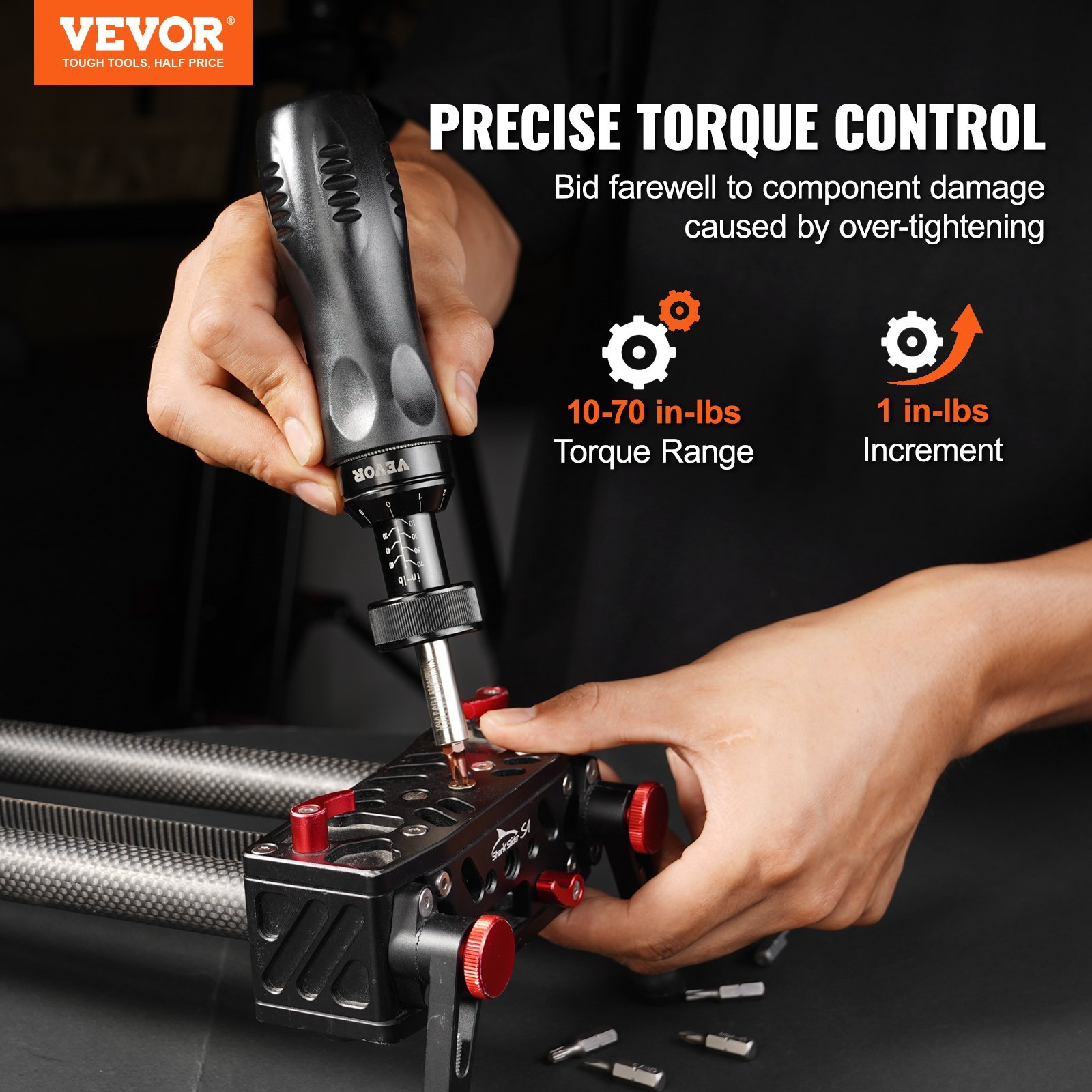 VEVOR Torque Screwdriver, 10-70 in-lbs, 1 in-lbs Increment, with Bits & Case 21 VEVOR Torque Screwdriver, 10-70 in-lbs, 1 in-lbs Increment, with Bits & Case