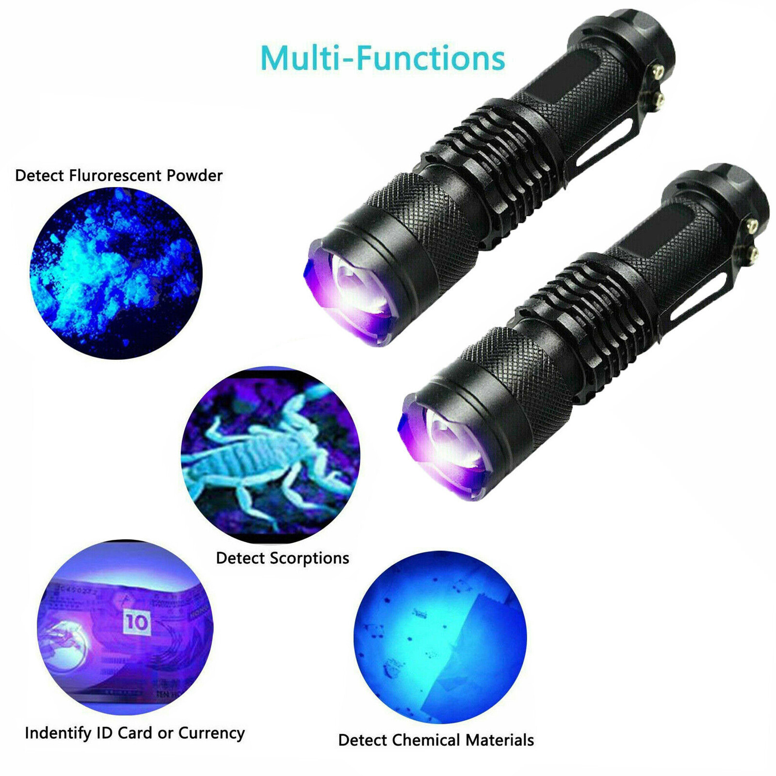2 Pack UV Flashlight LED Handheld Blacklight Ultra Violet Flashlight 395nm Mini Light Inspection Lamp Torch Detector For Dog Pet Urine Stains, Bed Bugs And Scorpions - Image 8