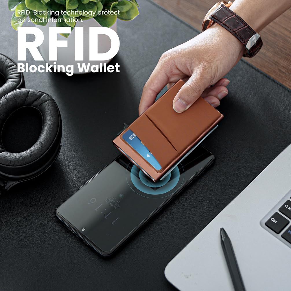 Slim Minimalist Wallet With ID Window,Pop Up Card Holder With Money Pocket Smart Wallet For Men RFID Blocking Metal Card Case 7 Slim Minimalist Wallet With ID Window,Pop Up Card Holder With Money Pocket Smart Wallet For Men RFID Blocking Metal Card Case - Image 7