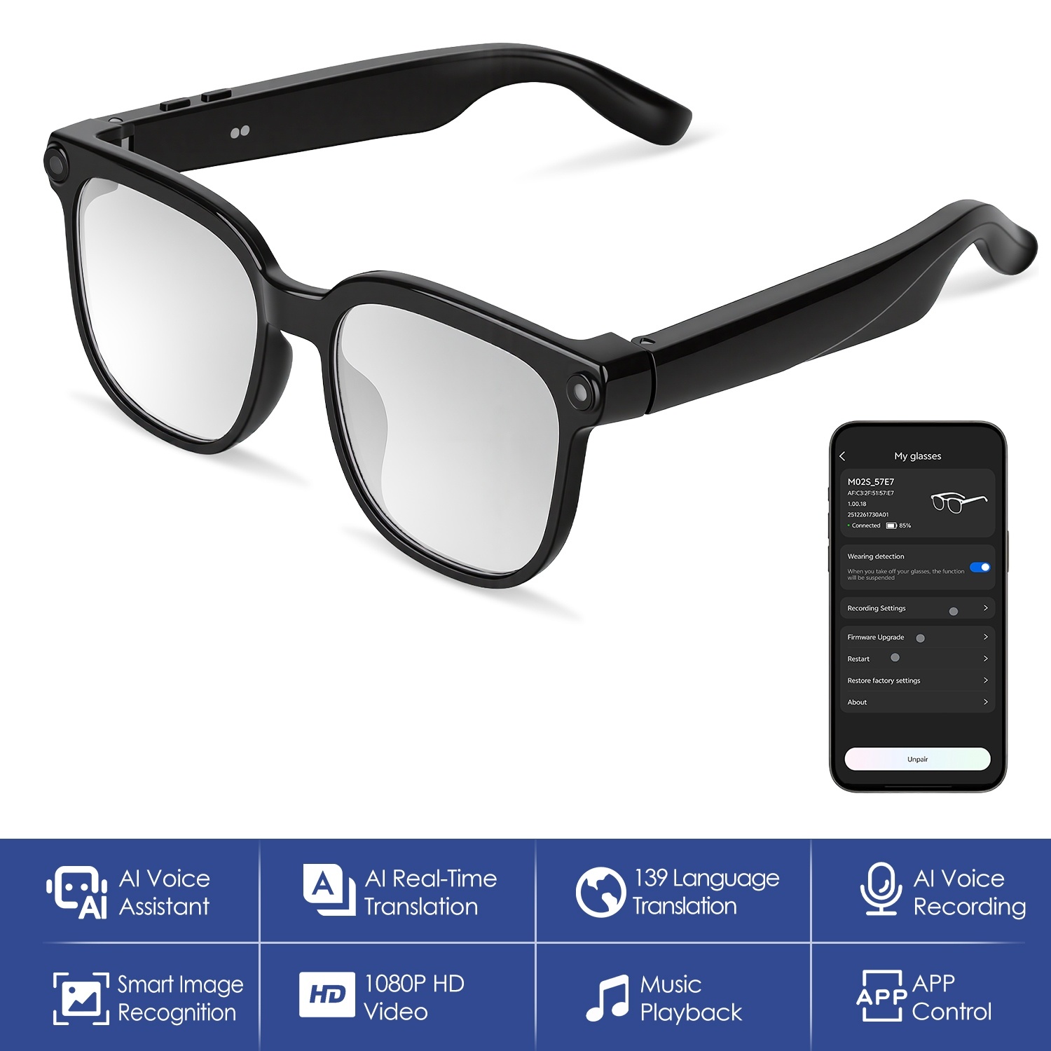 AI Smart Glasses with Camera & Audio