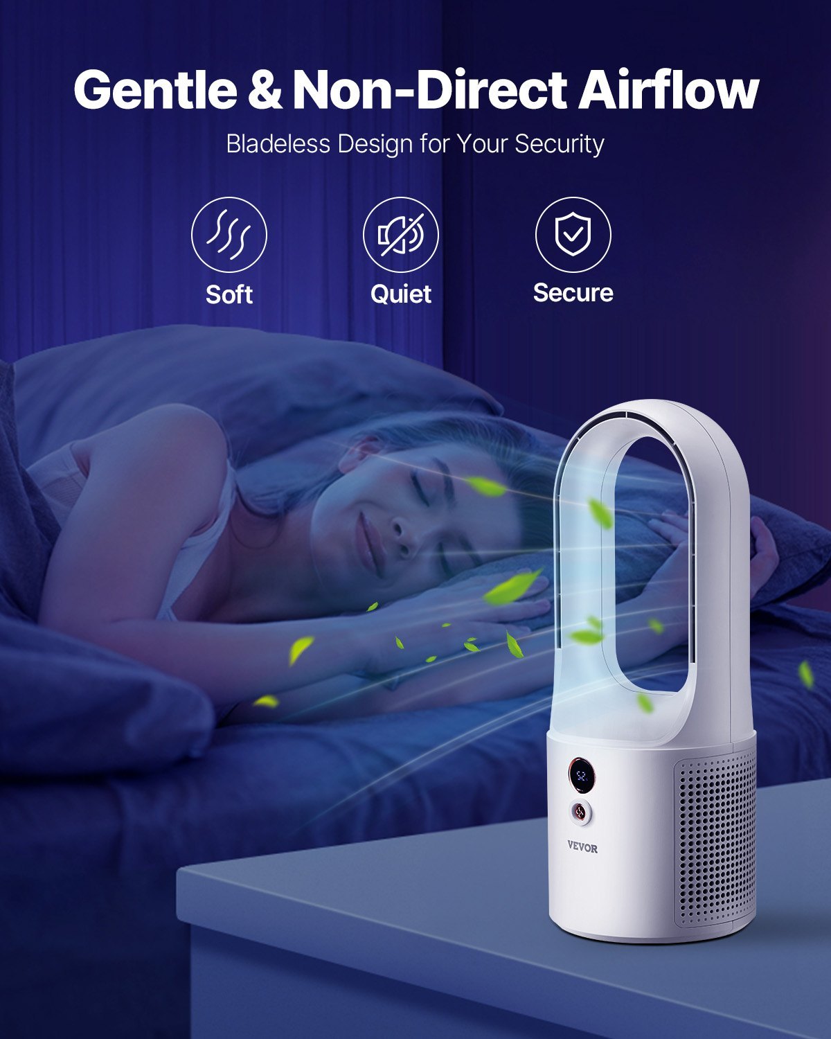 Bladeless Tower Desk Fan, 12.99 Inch, 6-Speed USB Rechargeable, Quiet, Easy Clean, Kids-Friendly, Blows Cold Air for Home Office Bedroom - Image 5