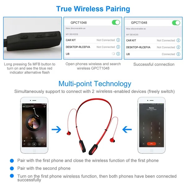 Wireless Neckband Headphones V4.2 Sweat-proof Sport Headsets Earbuds In-Ear Magnetic Neckbands Stereo Earphone 5 Wireless Neckband Headphones V4.2 Sweat-proof Sport Headsets Earbuds In-Ear Magnetic Neckbands Stereo Earphone - Image 5