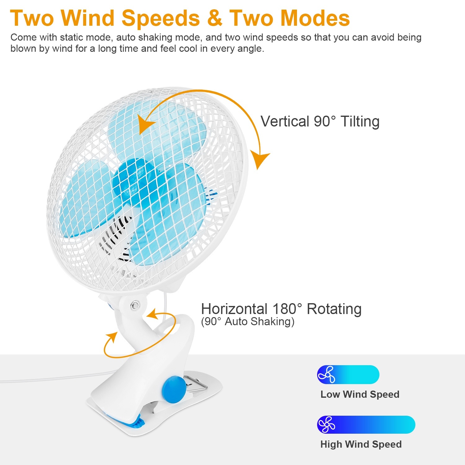 Quiet Clip On Fan, 2 Speeds, Auto Oscillating, 3.94FT Cord for Office Home Baby Stroller - Image 3