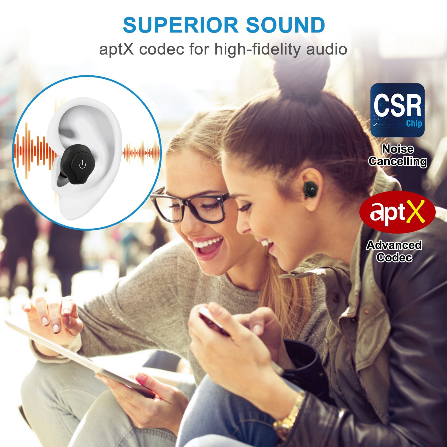 True Wireless CSR 4.2 Earbuds, IP44 Apt-X Stereo Noise Cancelling Mic for Business & Driving 4 True Wireless CSR 4.2 Earbuds, IP44 Apt-X Stereo Noise Cancelling Mic for Business & Driving - Image 4