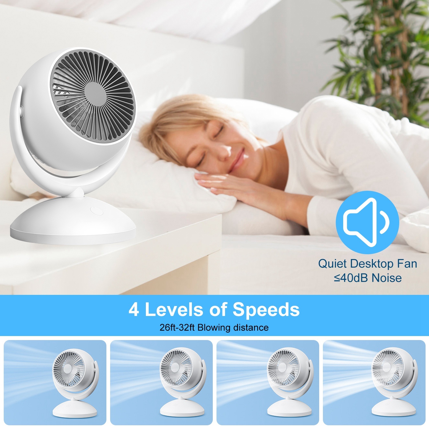 Portable Rechargeable Oscillating Desk Fan, 4 Speeds, 360° Tilt, Quiet 40dB, for Home Office Bedroom - Image 10