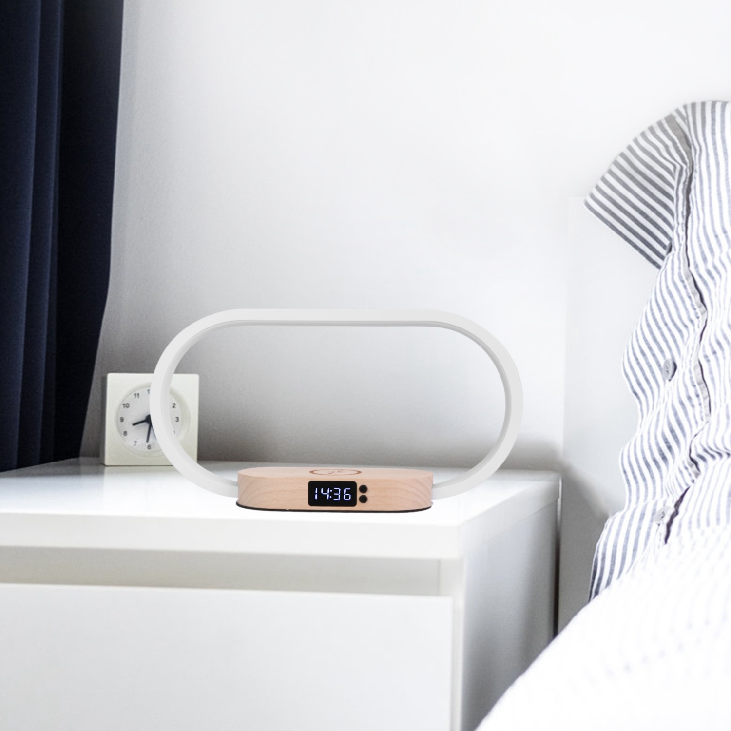 Bedside Table Lamp, Touch Control, Clock, Wireless Charging, Dimmable LED Reading Lamp for Nightstand - Image 5