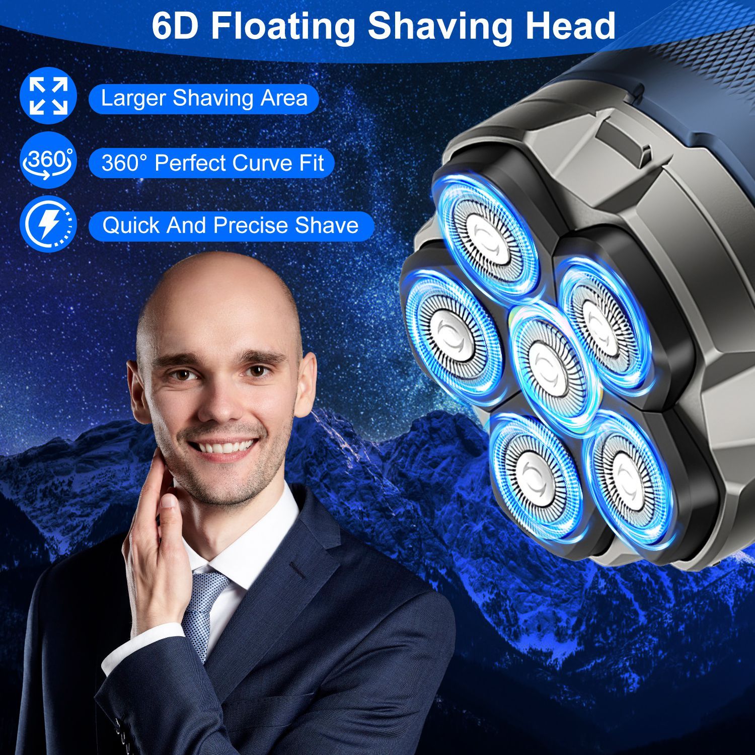 6D Magnetic Floating Head Bald Shaver, IPX6 Wet/Dry Type-C with LED Display 3 6D Magnetic Floating Head Bald Shaver, IPX6 Wet/Dry Type-C with LED Display - Image 3