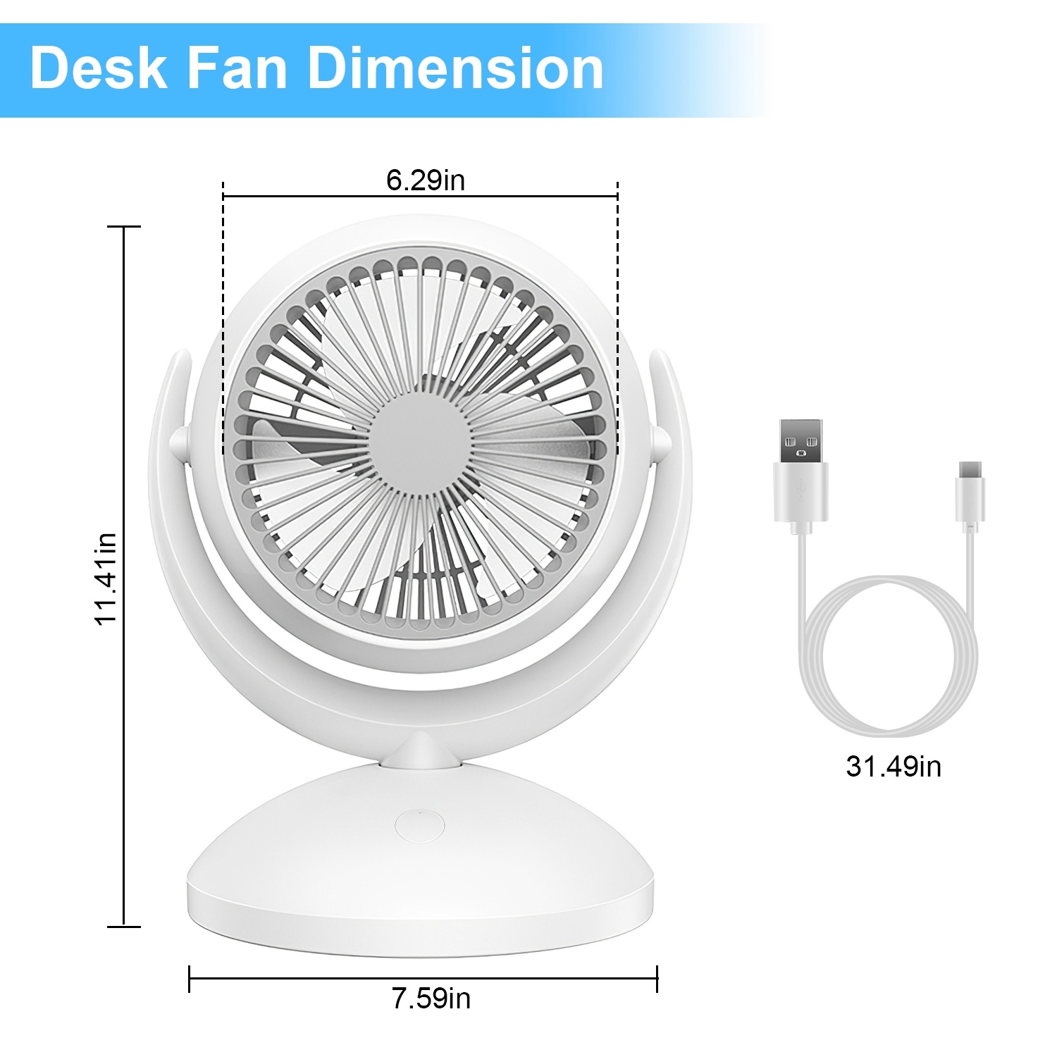 Portable Rechargeable Oscillating Desk Fan, 4 Speeds, 360° Tilt, Quiet 40dB, for Home Office Bedroom - Image 9