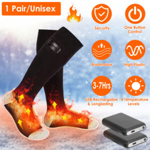 Battery Heated Socks for Men & Women – Rechargeable, 4 Temperatures, Machine Washable