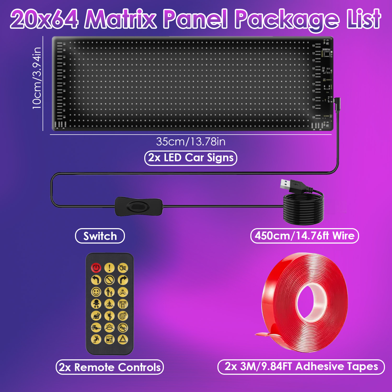 2-Pack 16x96 Programmable Devil Eyes LED Car Signs – Ultra-Thin, APP Control, DIY Text & Animations - Image 2