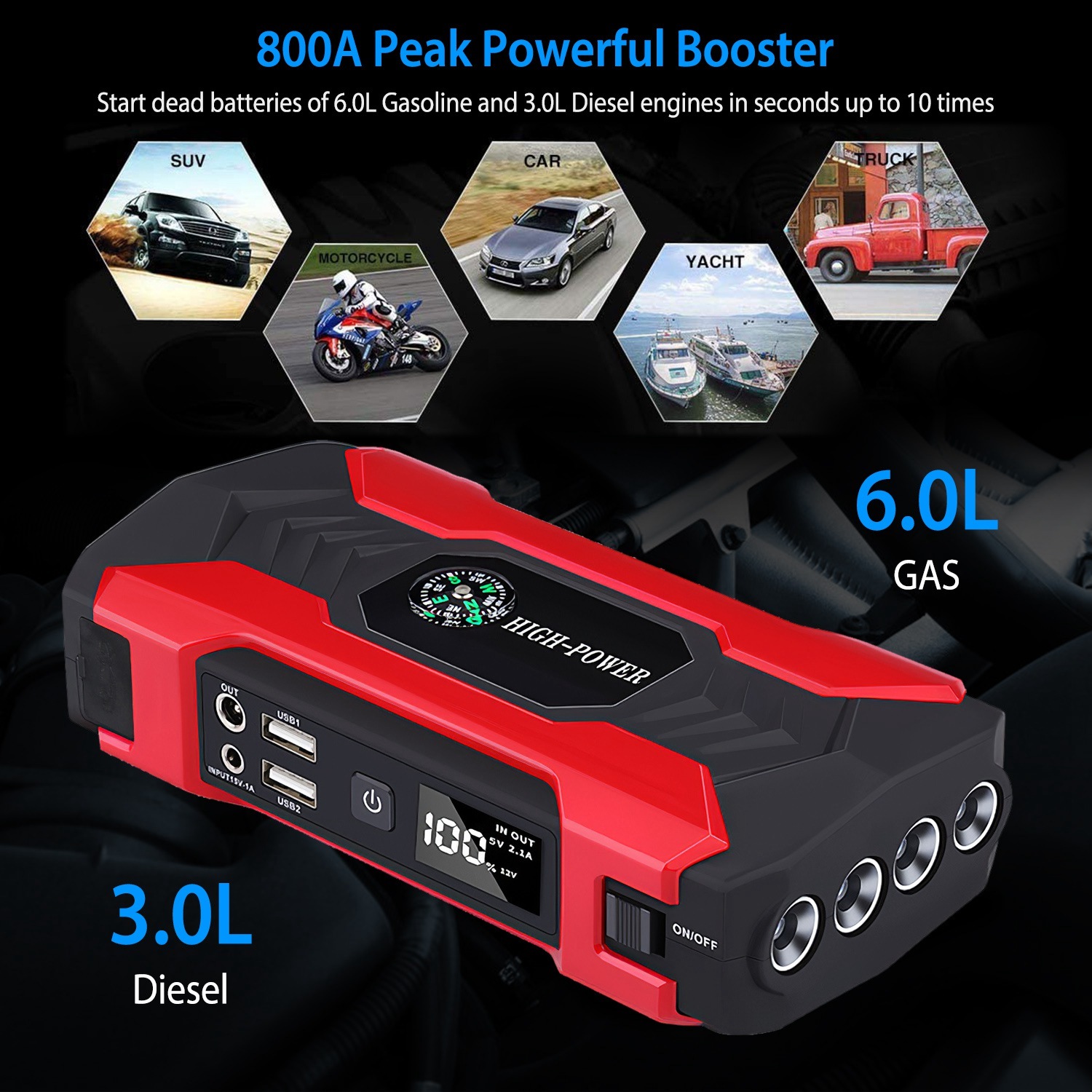 1Pc 4-in-1 Cordless Car Vacuum & Tire Inflator – 150PSI, LED Light, Digital Display - Image 6