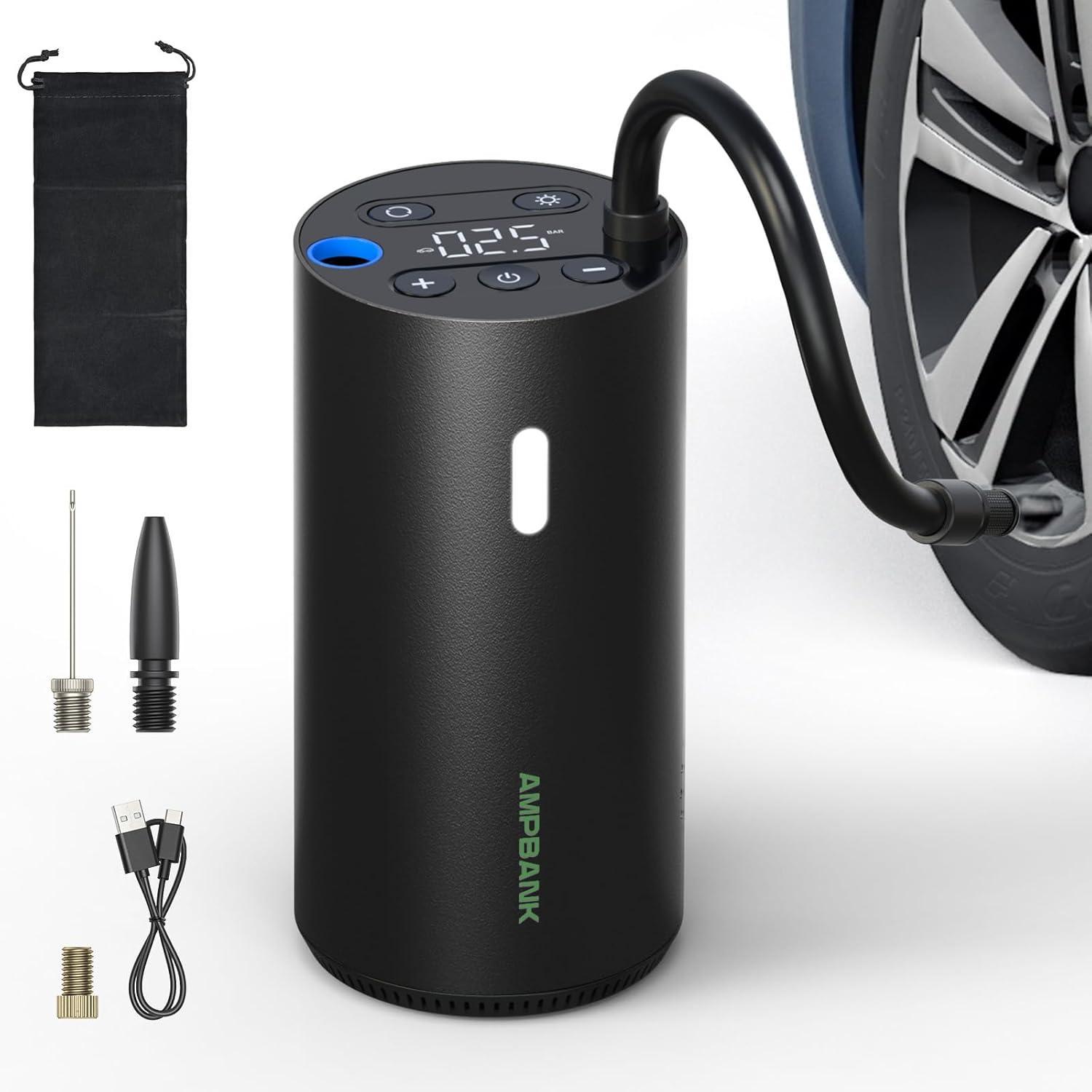 AMPBANK AT004 Smart Tire Air Pump – Portable, LED Screen & Pressure Gauge for Cars, Bikes & Balls