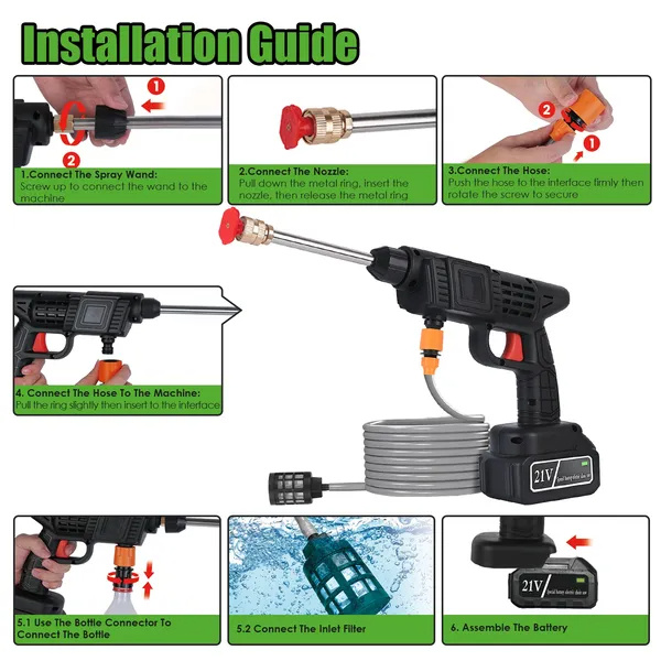 Cordless Pressure Washer 400PSI – 21V 1200mAh Battery, Foam Bottle & Nozzle for Car Cleaning - Image 10