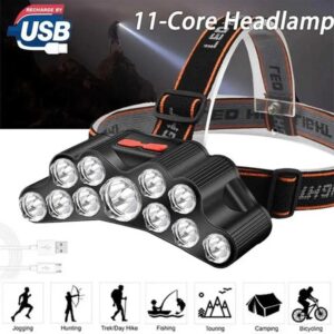11-LED USB Headlamp with 18650 Battery
