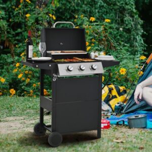 Propane Gas Three-burner Stainless Steel Grill With Double Shelves