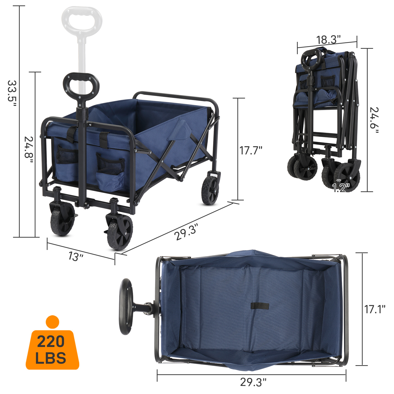 29"x18"x33" Folding Wagon with Wheels - Image 6