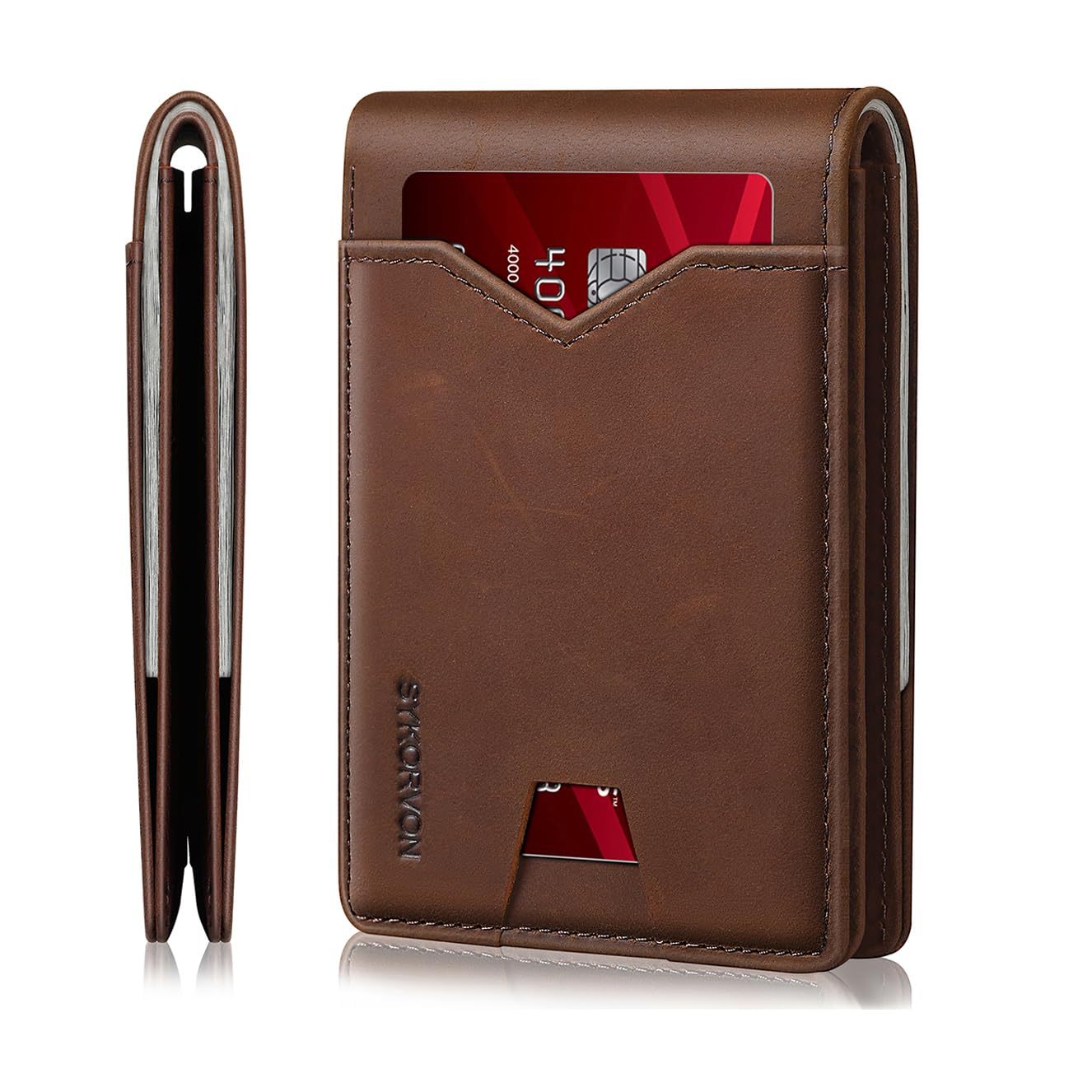 Men’s Slim RFID Brown Bifold Wallet – Holds 11 Cards, ID Window, Money Pocket - Image 6