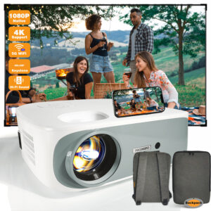 4K 5G Bluetooth Projector, Native 1080P 4D Keystone Outdoor Movie Projector