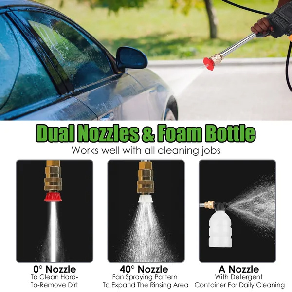 Cordless Pressure Washer 400PSI – 21V 1200mAh Battery, Foam Bottle & Nozzle for Car Cleaning - Image 2
