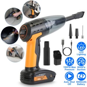 1Pc 4-in-1 Cordless Car Vacuum & Tire Inflator – 150PSI, LED Light, Digital Display