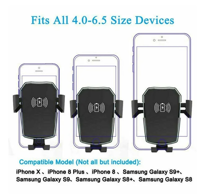 Qi Wireless Fast Charging Car Charger Mount Holder Stand 2 In 1 For Cell Phone