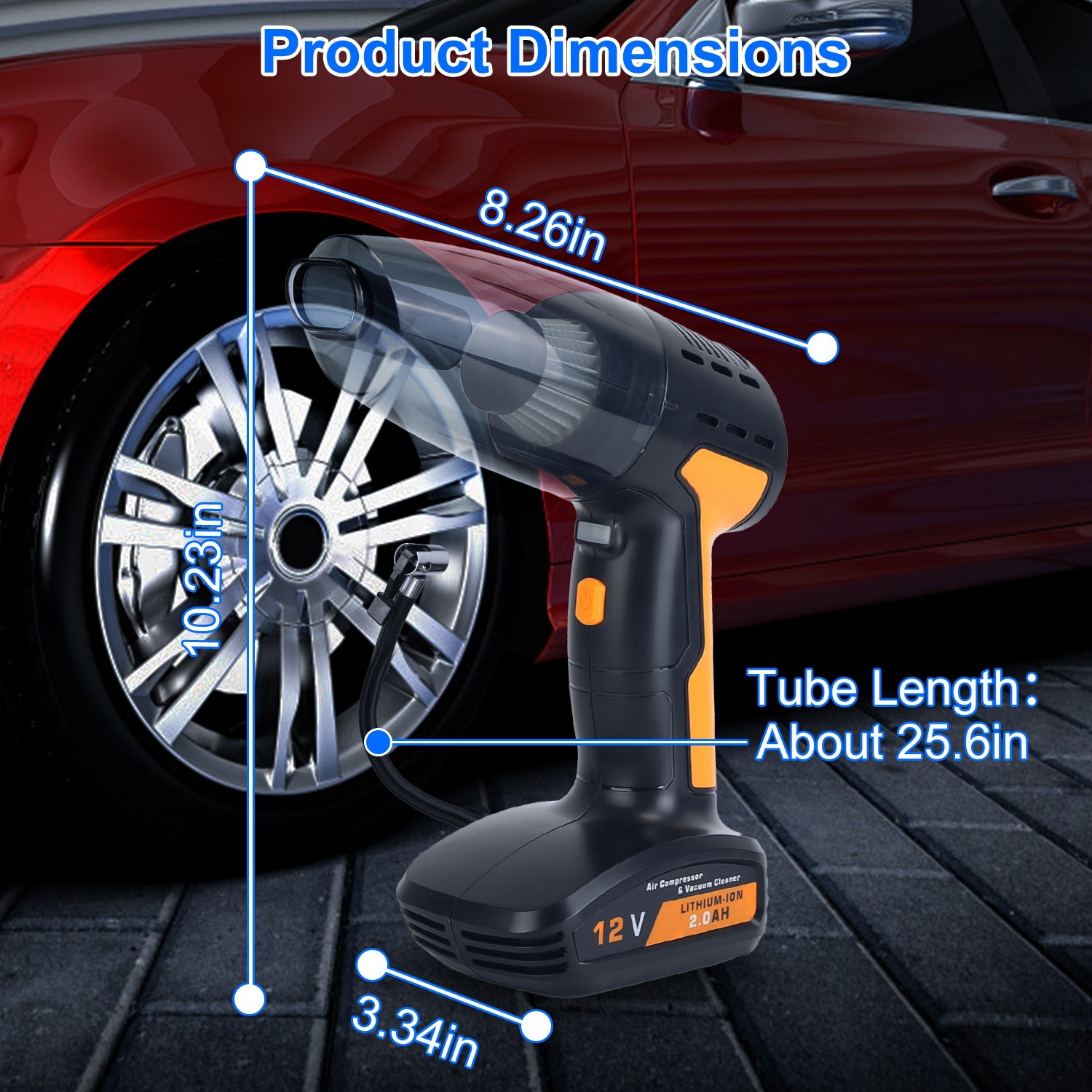 1Pc 4-in-1 Cordless Car Vacuum & Tire Inflator – 150PSI, LED Light, Digital Display - Image 3