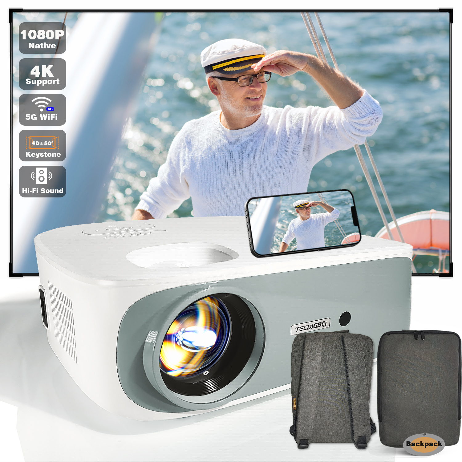 4K 5G Bluetooth Projector, Native 1080P 4D Keystone Outdoor Movie Projector - Image 5