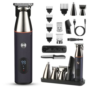 1Set IPX5 Waterproof Beard Trimmer for Men, 5-in-1 Electric Razor & Grooming Kit for Face, Nose, Body (Cordless)