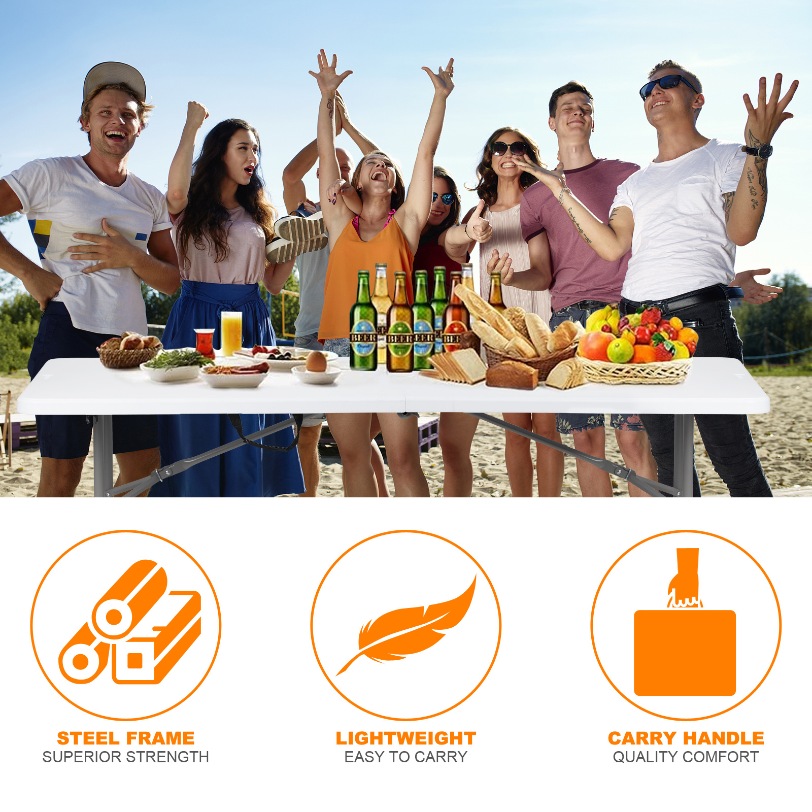 Lightweight Plastic Folding Rectangular Table For Outdoor Lounging - Image 4