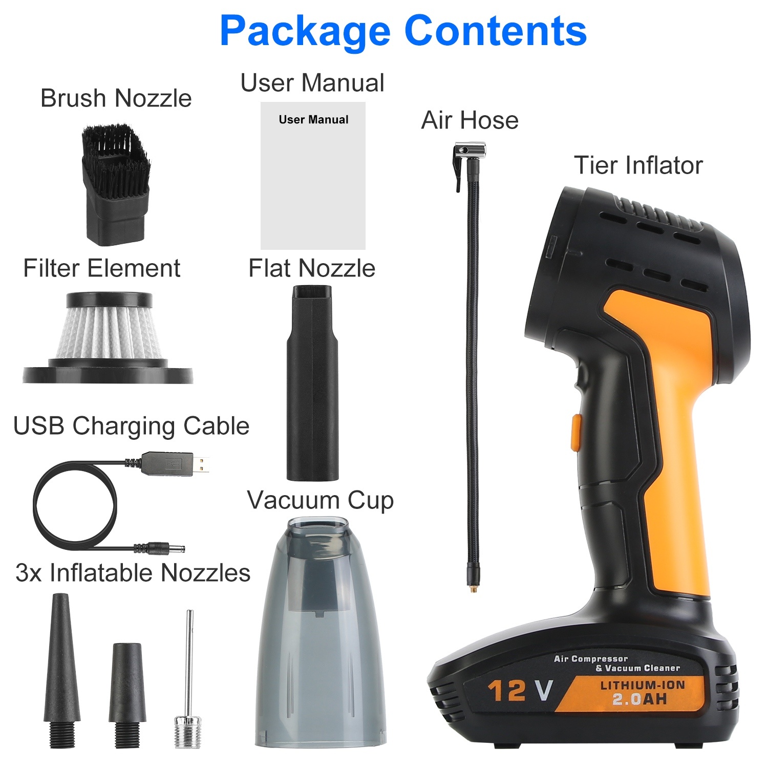 1Pc 4-in-1 Cordless Car Vacuum & Tire Inflator – 150PSI, LED Light, Digital Display - Image 4
